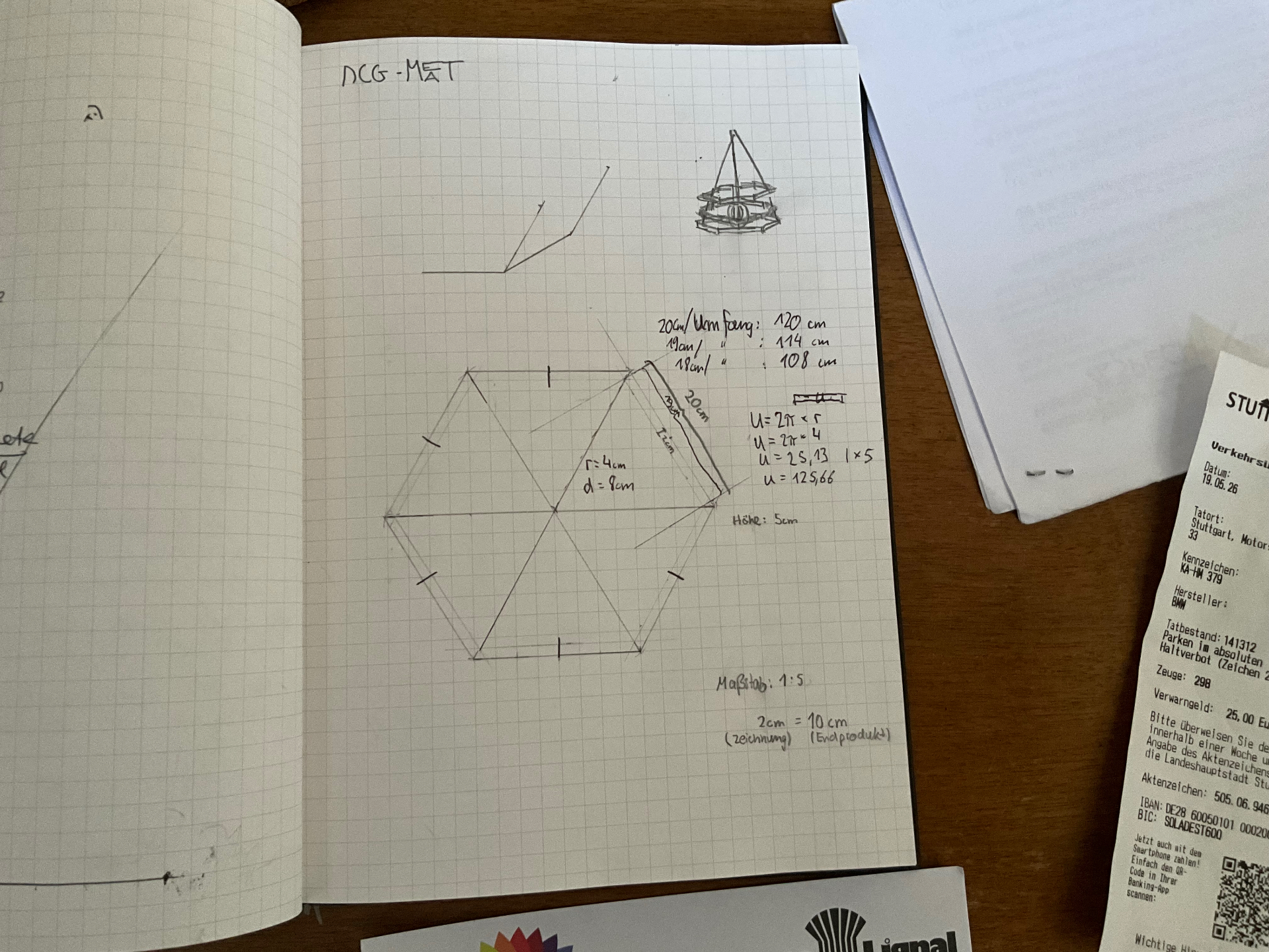 Plan — Hexagon, r=4cm, Maßstab 1:5